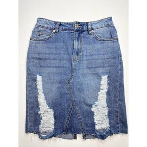 Juniors Highway Denim Distressed Ripped‎ Straight Pencil Skirt sz 3